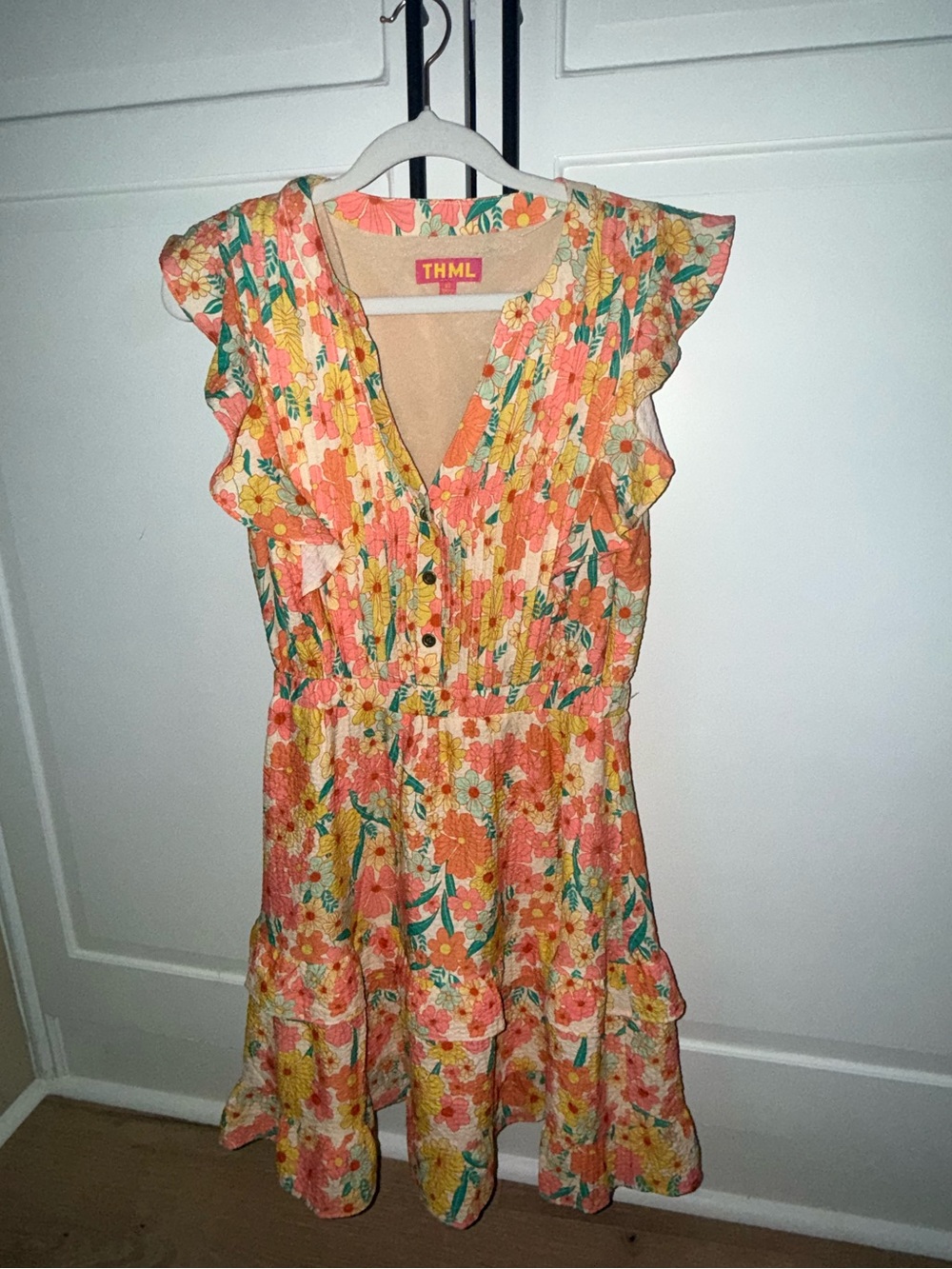 THML Coral & Yellow Floral Ruffle Dress